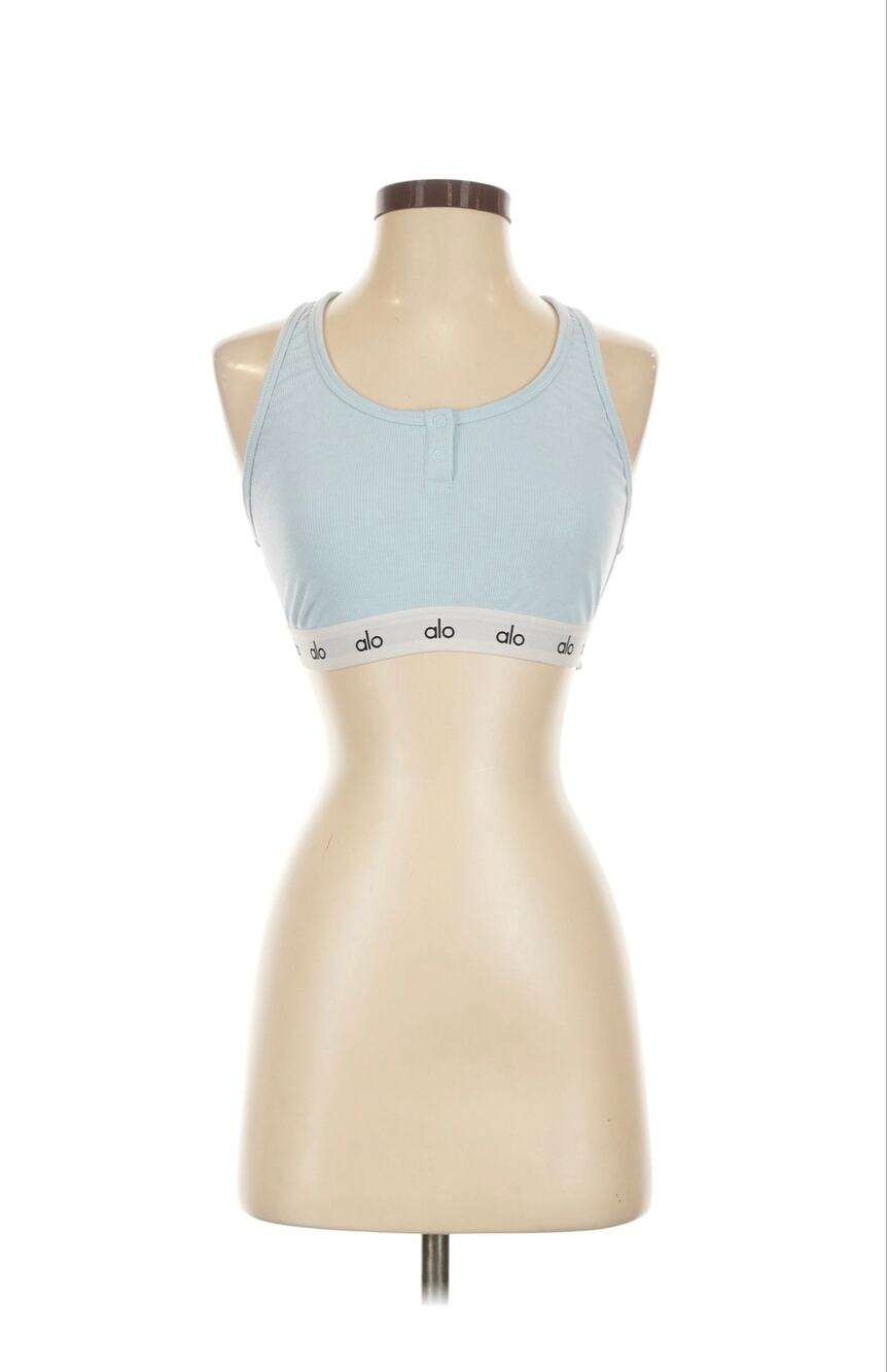 Alo Yoga Ribbed Racerback Sports Bra Light Blue Women's Medium